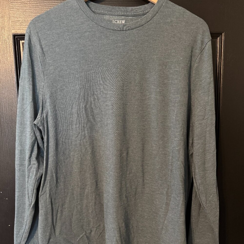 J Crew Men's Long Sleeve Tshirt Gray Green Blue Large